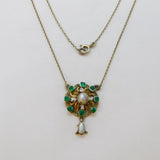 Austro-Hungarian Sterling Silver, Enamel, Emerald & Pearl Necklace Antique