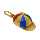 9ct Yellow Gold & Colourful Enamel Jocket Cap Charm Pendant Vintage c1970s