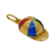 9ct Yellow Gold & Colourful Enamel Jocket Cap Charm Pendant Vintage c1970s