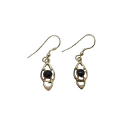 Sterling Silver Boxed Pair Of Whitby Jet Celtic Style Drop Earrings Modern c1990