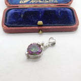 Sterling Silver Iridescent Glass Heart Charm Pendant Vintage c1970