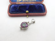 Sterling Silver Iridescent Glass Heart Charm Pendant Vintage c1970