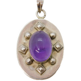 Sterling Silver Taxco Style Amethyst Cabochon Drop Pendant Vintage 1998 London