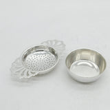 20th Century Maltese .917 Grade Silver Floral Tea Strainer on Bowl Antique c1920