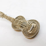 Sterling Silver Filigree Form Wirework Guitar Brooch Pin Vintage c1970