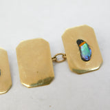 9ct Yellow Gold Shibayama Insect Bug Pair of Cufflinks Vintage Birmingham
