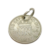 Sterling Silver George VI Sixpence Coin Charm Pendant Vintage c1946