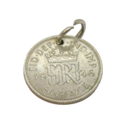 Sterling Silver George VI Sixpence Coin Charm Pendant Vintage c1946