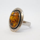 Studio Sterling Silver Cabochon Baltic Amber Statement Ring Vintage c1970s