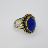 Sterling Silver Cabochon Lapis Lazuli Patterned Dress Ring Vintage c1970 Size M