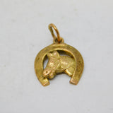 9ct Yellow Gold Horse in the Horseshoe Lucky Charm Pendant Vintage c1970