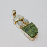 Sterling Silver Shell, Moonstone & Natural Green Stone Pendant Vintage c1970