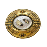 Victorian Gold Plated & Mother of Pearl Shibayama Brooch Antique c1880s