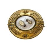 Victorian Gold Plated & Mother of Pearl Shibayama Brooch Antique c1880s