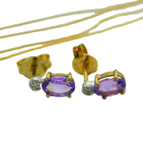 Boxed 9ct Gold, Amethyst & Diamond Necklace & Earrings Set Vintage