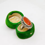 Sterling Silver Carnelian & Marcasite Art Deco Dress Ring Antique c1930 Size M