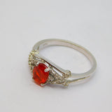 Sterling Silver Oval Fire Opal & Diamond Dress Ring Vintage c1970 Size O