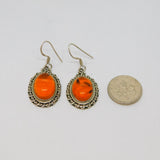 Pair of Sterling Silver Natural Baltic Amber Oval Drop Earrings Vintage c1970