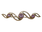 Sterling Silver Swirl Pattern Amethyst Set Swirl Brooch Vintage c1970