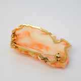 Chinese Yellow Metal Carved Angel Skin Coral Floral Brooch Antique c1940