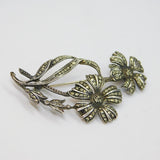 Sterling Silver Marcasite Floral Spray Art Deco Brooch Pin Antique c1930's