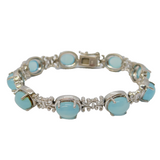 Sterling Silver & Cabochon Blue Chalcedony Floral Bracelet Vintage Birmingham