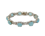 Sterling Silver & Cabochon Blue Chalcedony Floral Bracelet Vintage Birmingham