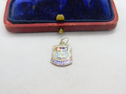 Sterling Silver and Enamel Folkestone Travel Shield Charm Pendant Vintage c1970