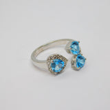 Sterling Silver 3 Heart Blue Topaz With Spinel Ring Vintage c1970 Size O 1/2