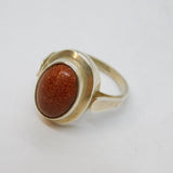 Sterling Silver Cabochon Goldstone Dress Band Ring Vintage c1970 Size N 1/2