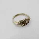 Sterling Silver Marcasite Leaf Form Art Deco Dress Ring Antique c1930 Size L 1/2