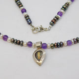 Tahitian Pearl, Pearl & Amethyst Beaded Sterling Silver Necklace Vintage 2005
