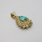 950 Silver Mexican Turquoise & Paste Peardrop Pendant Modern c1990s