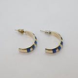 Pair of Sterling Silver Sodalite Striped Half Hoop Stud Earrings Vintage c1970