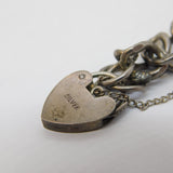 Sterling Silver Curb Link Charm Bracelet Heart Lock Clasp Vintage c1970