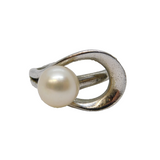Sterling Silver Modernist Simulated Pearl Dress Ring Vintage c1970 Size M UK