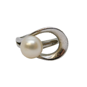 Sterling Silver Modernist Simulated Pearl Dress Ring Vintage c1970 Size M UK