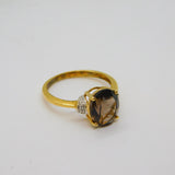 Gold On Sterling Silver Smoky Quartz & Diamond Dress Ring Modern c2000 Size O