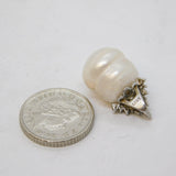 Sterling Silver Spinel Set Cultured Pearl Drop Charm Pendant Vintage c1970s
