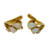Pair of 9ct Yellow Gold, White Opal & Spinel Set Clip-On Earrings Vintage