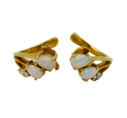 Pair of 9ct Yellow Gold, White Opal & Spinel Set Clip-On Earrings Vintage