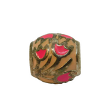 Sterling Silver Pink Enamel Floral Charm Bead For Bracelet Vintage c2000