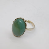Sterling Silver Cabochon Green Moss Agate Dress Ring Vintage c1970 Size O 1/2