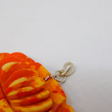 Sterling Silver Mounted Carved Pressed Amber Large Flower Pendant Vintage