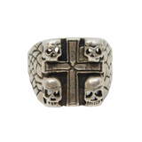 Sterling Silver Chunky Skull & Cross Biker Style Ring Vintage c1970 Size Z