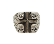 Sterling Silver Chunky Skull & Cross Biker Style Ring Vintage c1970 Size Z