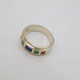 Sterling Silver Mixed Semi-Precious Stone Mosaic Ring Modern c1990 Size N 1/2