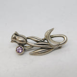 Sterling Silver & Paste Set Rose Flower Brooch Pin Vintage c1970