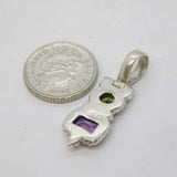 Sterling Silver, Peridot & Amethyst Set Drop Charm Pendant Vintage c1970s