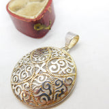 Sterling Silver Ornate Swirl Pattern Floral Drop Pendant Vintage c1970